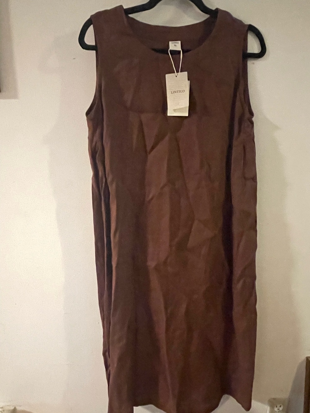 LINTIGO Sleeveless Brown Shift Dress